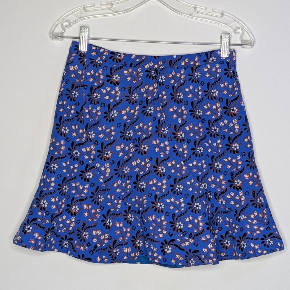 J Crew Blue Black Floral Lined Mini Skirt 00